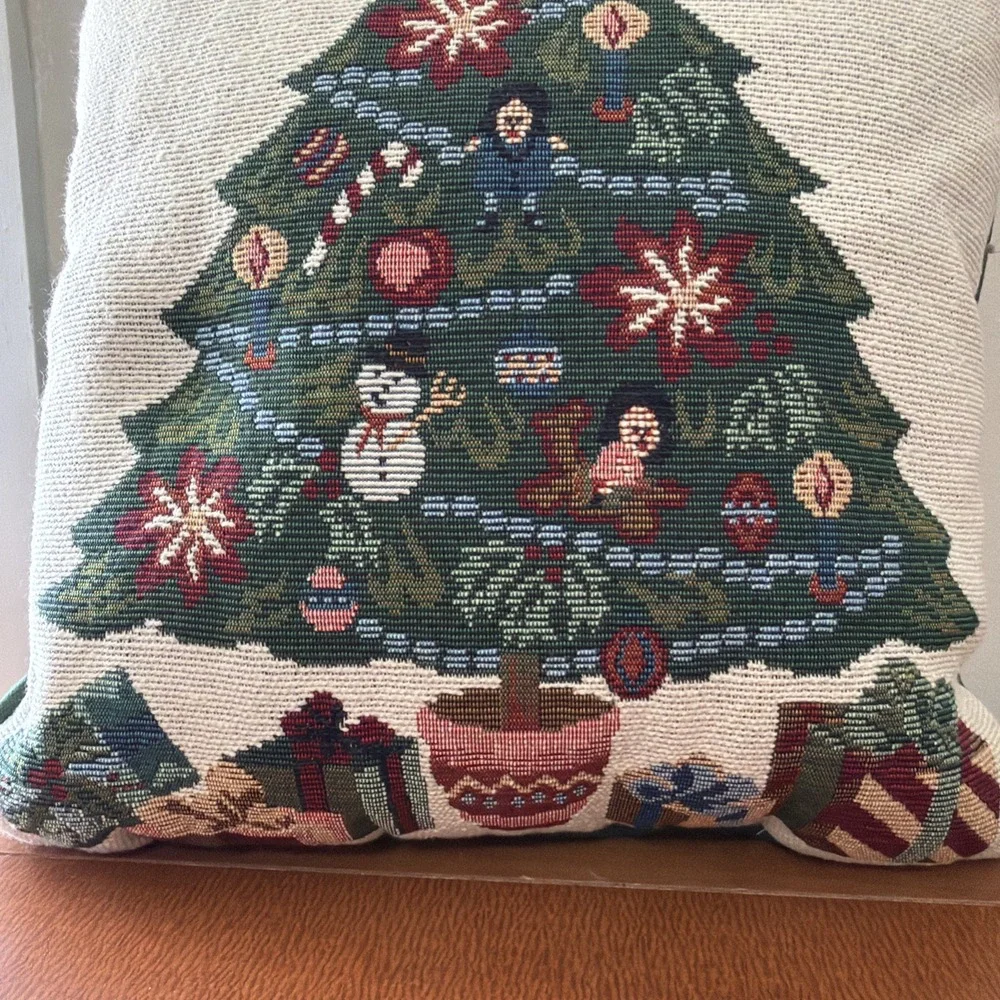 Christmas Tapestry Pillow Throw Holiday Christmas Tree 12